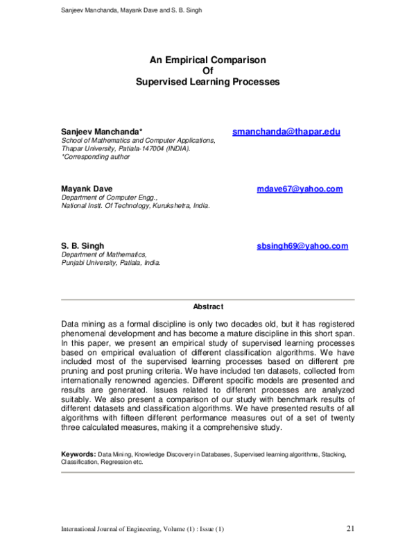 (PDF) An Empirical Comparison Of Supervised Learning Processes