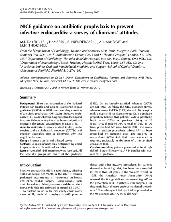 (PDF) NICE guidance on antibiotic prophylaxis to prevent infective