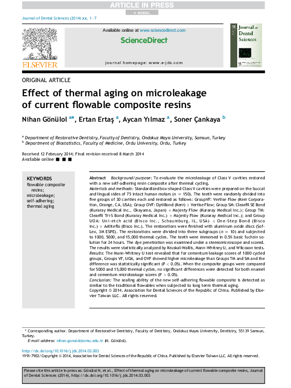 (PDF) Effect of thermal aging on microleakage of current flowable
