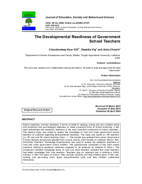 (PDF) The Developmental Readiness of Government School Teachers