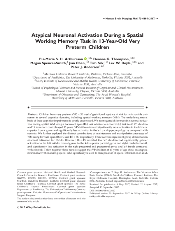 (PDF) Atypical neuronal activation during a spatial working memory task ...