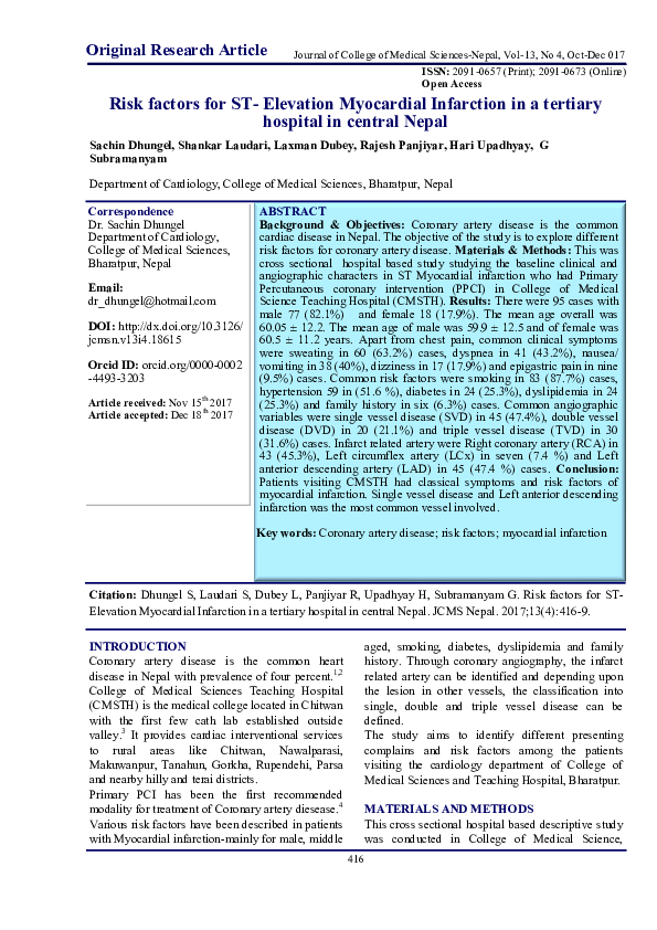 (PDF) Risk factors for ST- Elevation Myocardial Infarction in a ...