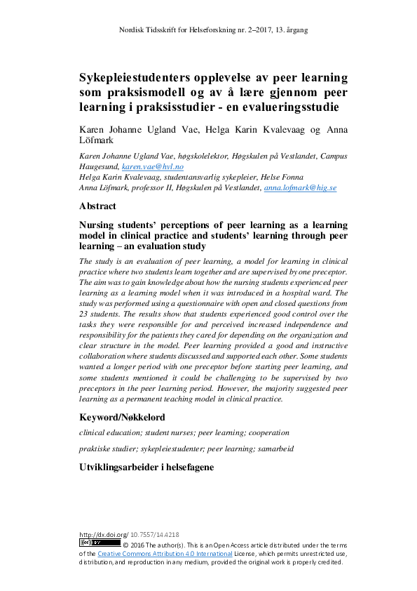 (PDF) Nursing students’ perceptions of peer learning as a learning ...