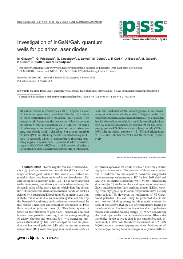 (PDF) Investigation of InGaN/GaN quantum wells for polariton laser diodes