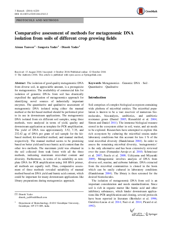 (PDF) Comparative assessment of methods for metagenomic DNA isolation ...
