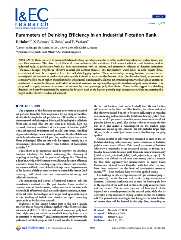(PDF) Parameters of Deinking Efficiency in an Industrial Flotation Bank