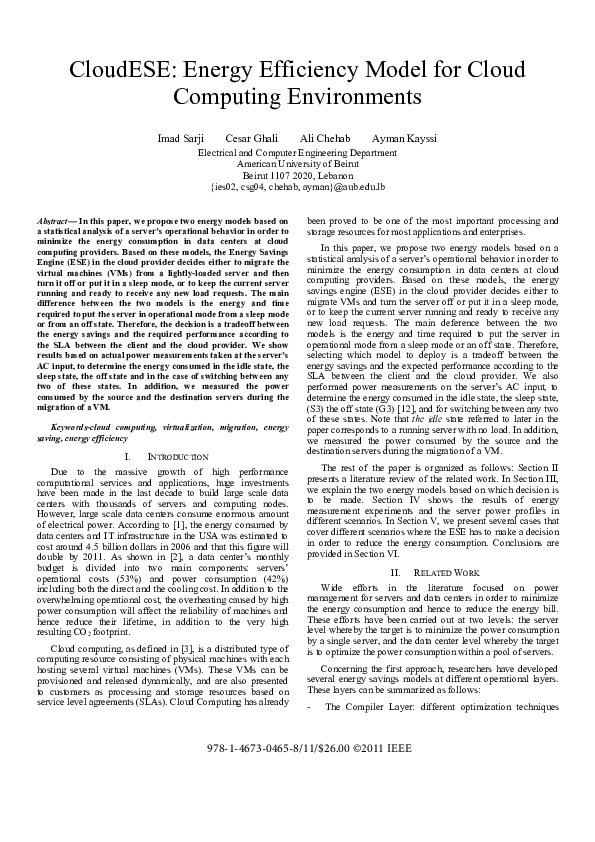 (PDF) CloudESE: Energy efficiency model for cloud computing environments