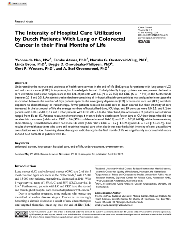 (PDF) The Intensity of Hospital Care Utilization by Dutch Patients With ...