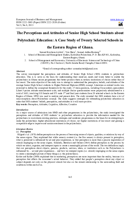 (PDF) The Perceptions and Attitudes of Senior High School Students ...