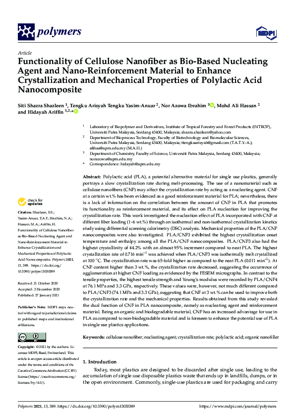 (PDF) Functionality of Cellulose Nanofiber as Bio-Based Nucleating ...