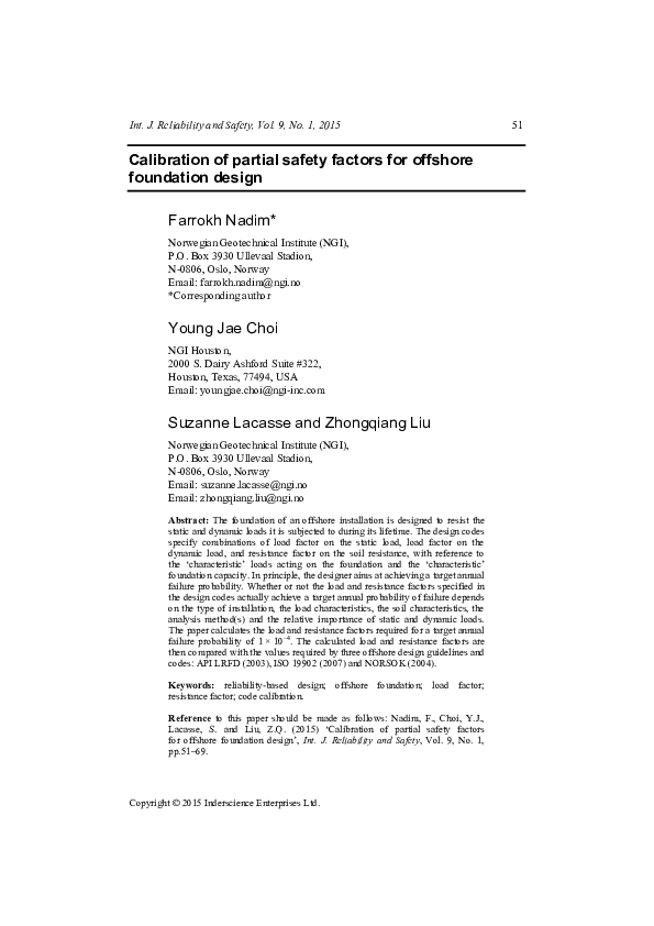 (PDF) Calibration of partial safety factors for offshore foundation design