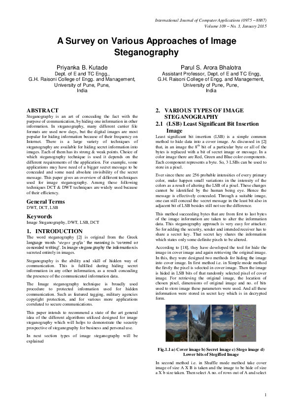 (PDF) A Survey on Various Approaches of Image Steganography