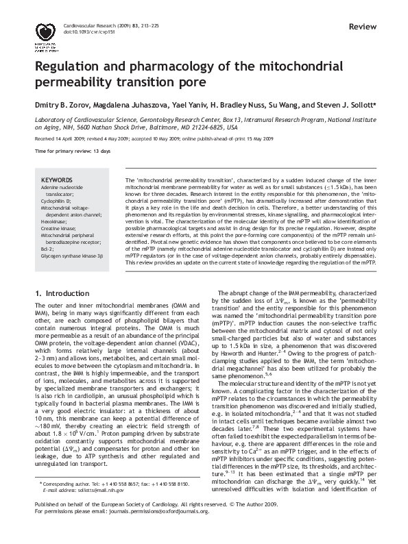 (PDF) Regulation and pharmacology of the mitochondrial permeability ...