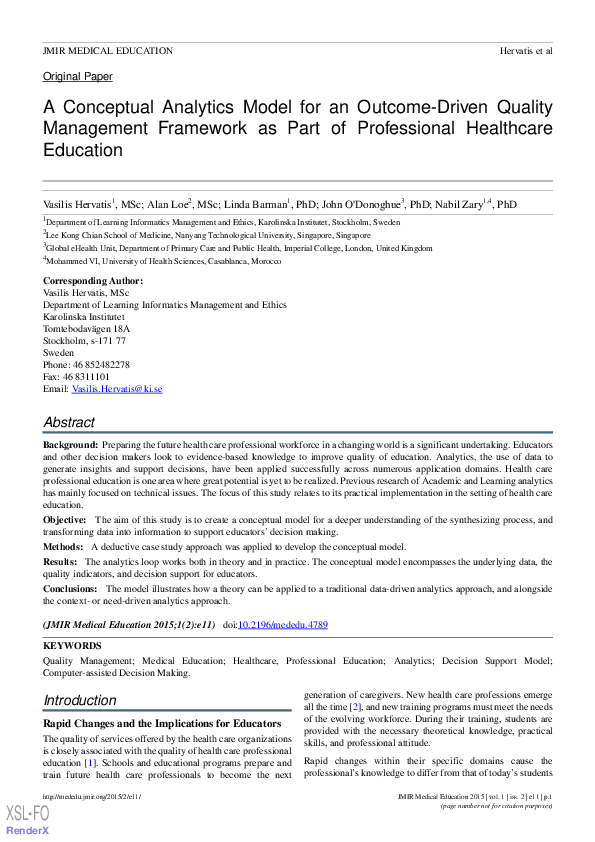 (PDF) A Conceptual Analytics Model for an Outcome-Driven Quality ...