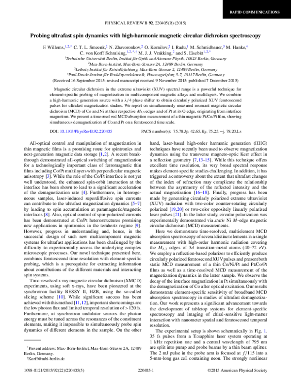 (PDF) Probing ultrafast spin dynamics with high-harmonic magnetic ...