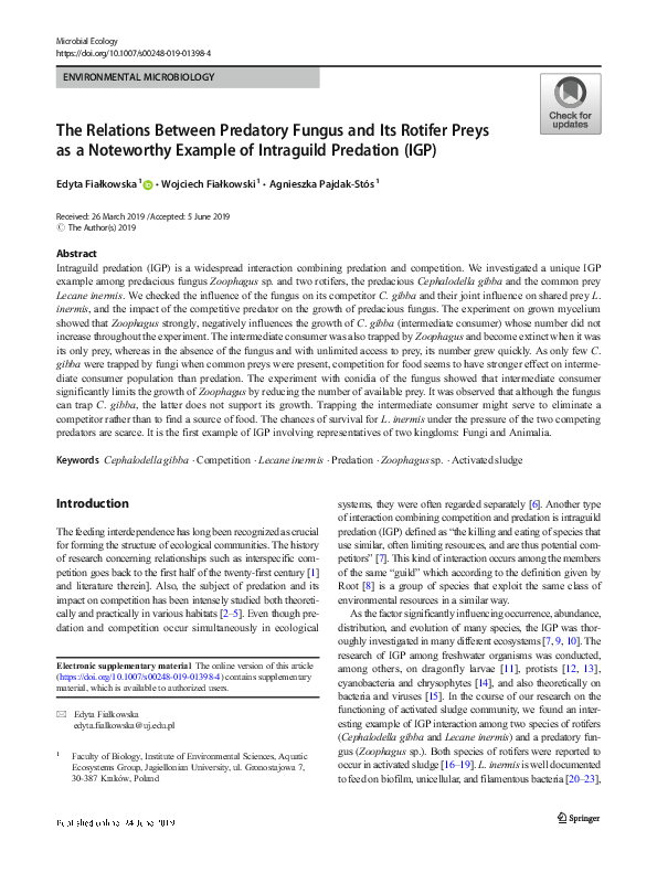 (PDF) The Relations Between Predatory Fungus and Its Rotifer Preys as a ...