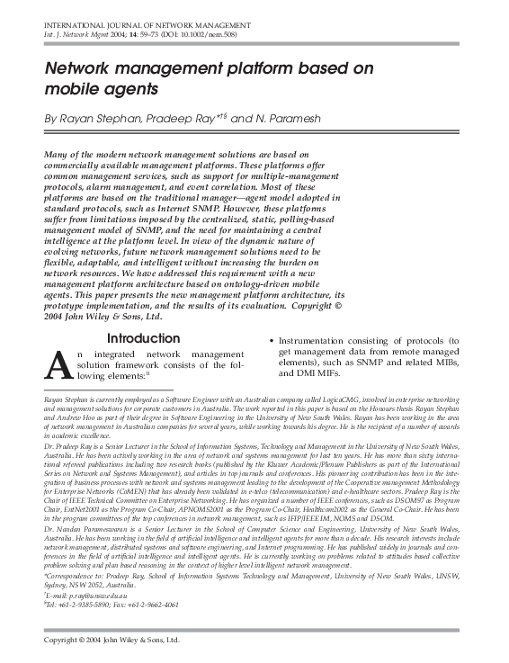 (PDF) Network management platform based on mobile agents