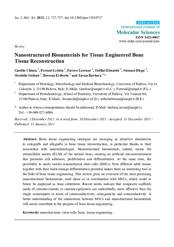 (PDF) Nanostructured Biomaterials for Tissue Engineered Bone Tissue ...