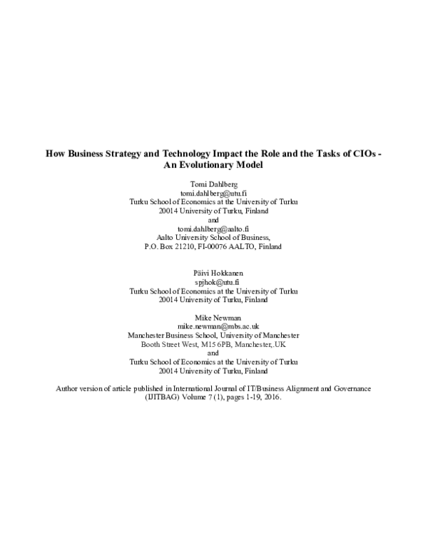 (PDF) How Business Strategy and Technology Impact the Role and the ...