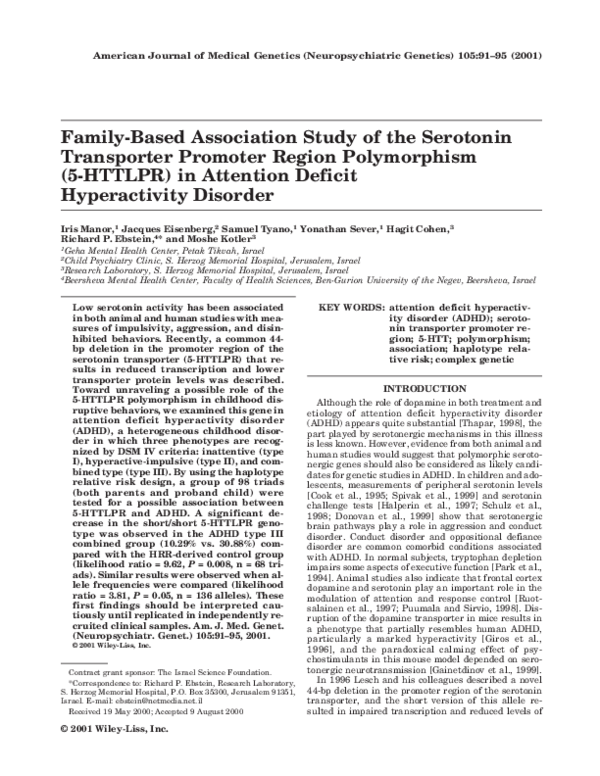 (PDF) Family‐based association study of the serotonin transporter ...