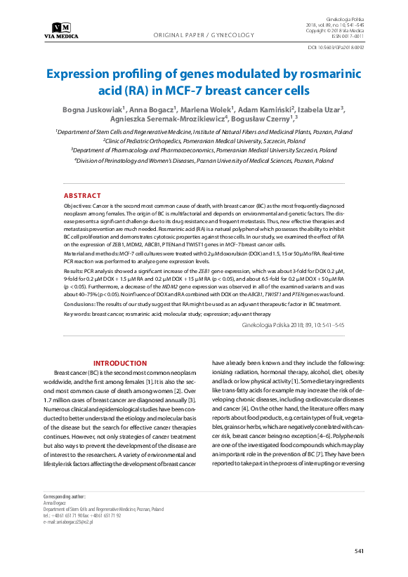 (PDF) Expression profiling of genes modulated by rosmarinic acid (RA ...