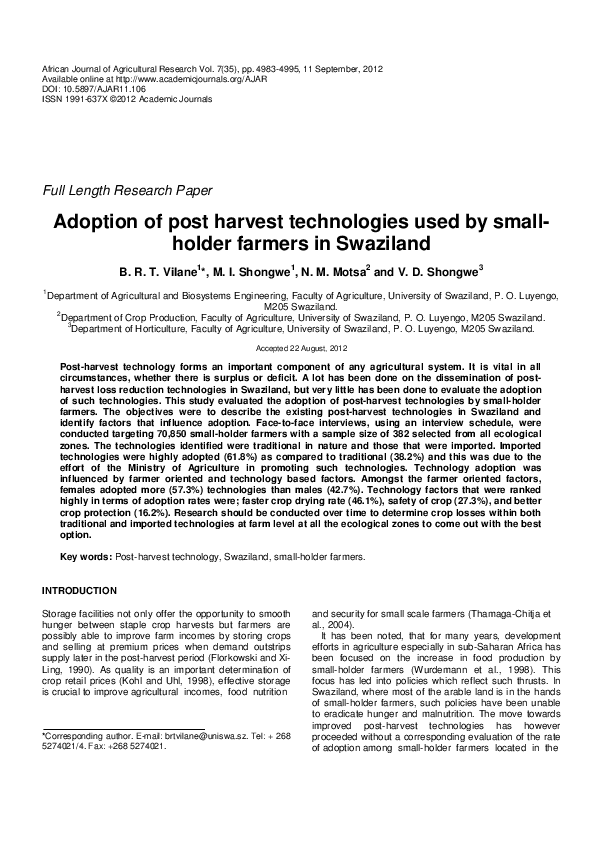 (PDF) Adoption of post harvest technologies used by small-holder ...