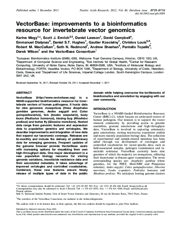 (PDF) VectorBase: improvements to a bioinformatics resource for ...