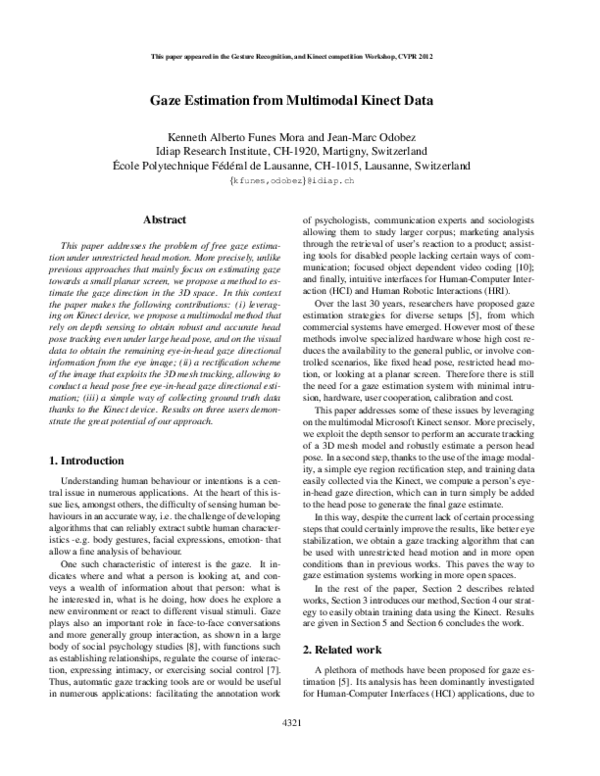 (PDF) Gaze estimation from multimodal Kinect data