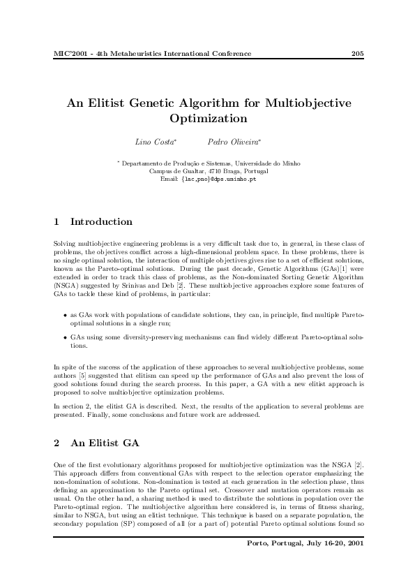 (PDF) An Elitist Genetic Algorithm for Multiobjective Optimization