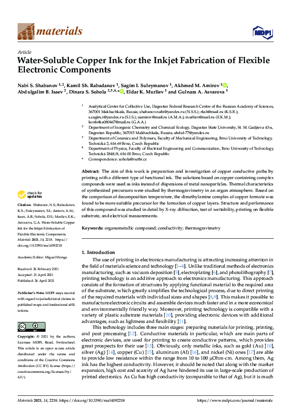 (PDF) Water-Soluble Copper Ink for the Inkjet Fabrication of Flexible ...