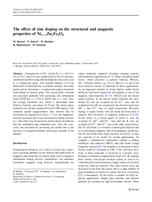 (PDF) The effect of zinc doping on the structural and magnetic ...
