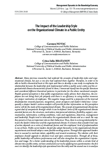 (PDF) The Impact of the Leadership Style on the Organizational Climate ...