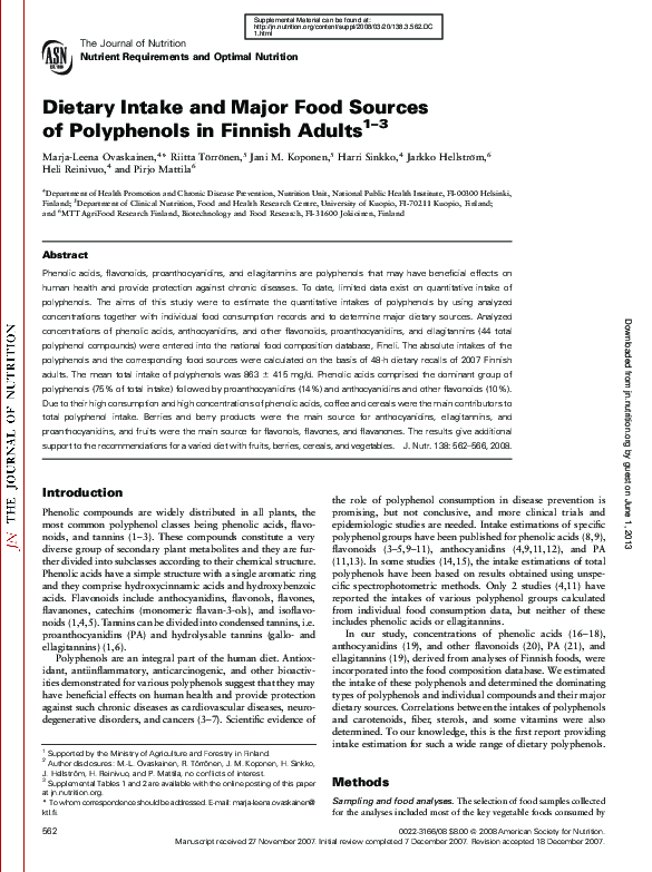 (PDF) Dietary intake and major food sources of polyphenols in a Spanish ...