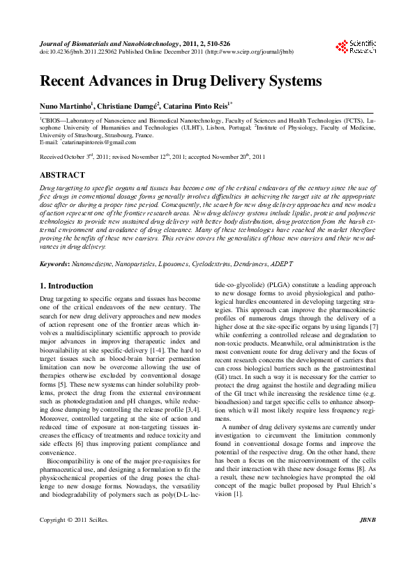 (PDF) Recent Advances in Drug Delivery Systems