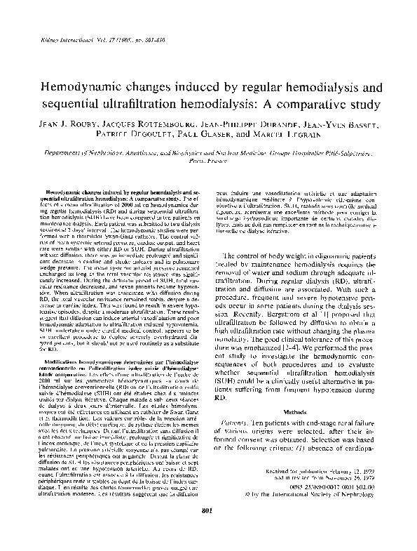 (PDF) Hemodynamic changes induced by regular hemodialysis and sequential ultrafiltration