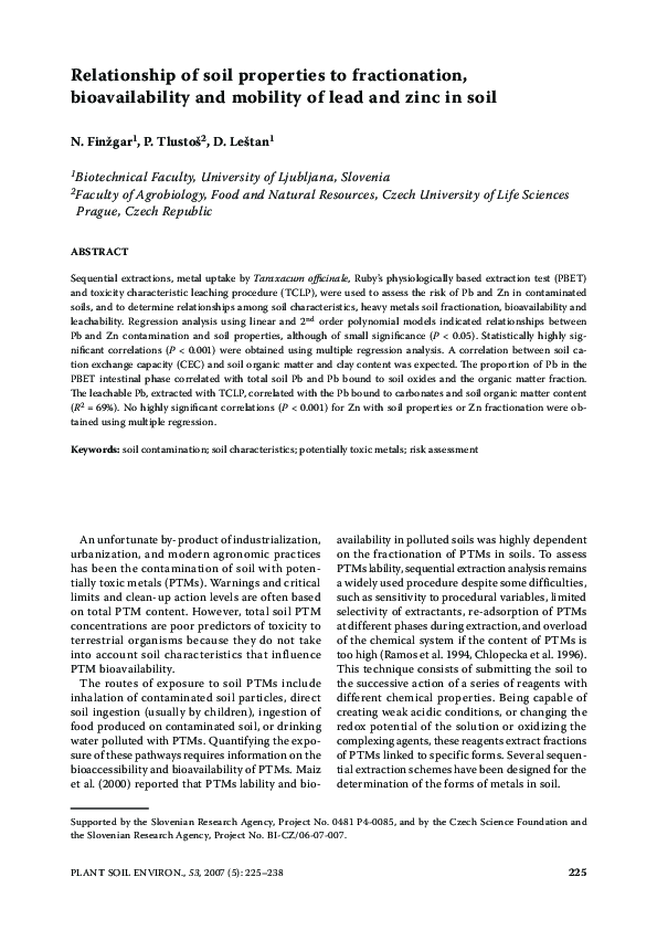 (PDF) Relationship of Soil Properties to Fractionation of Pb and Zn in ...