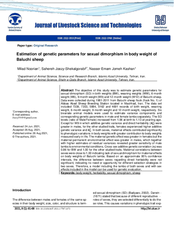 (PDF) Estimation of genetic parameters for sexual dimorphism in body ...