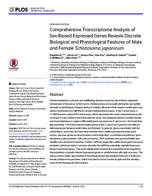 (PDF) Comprehensive Transcriptome Analysis of Sex-Biased Expressed ...