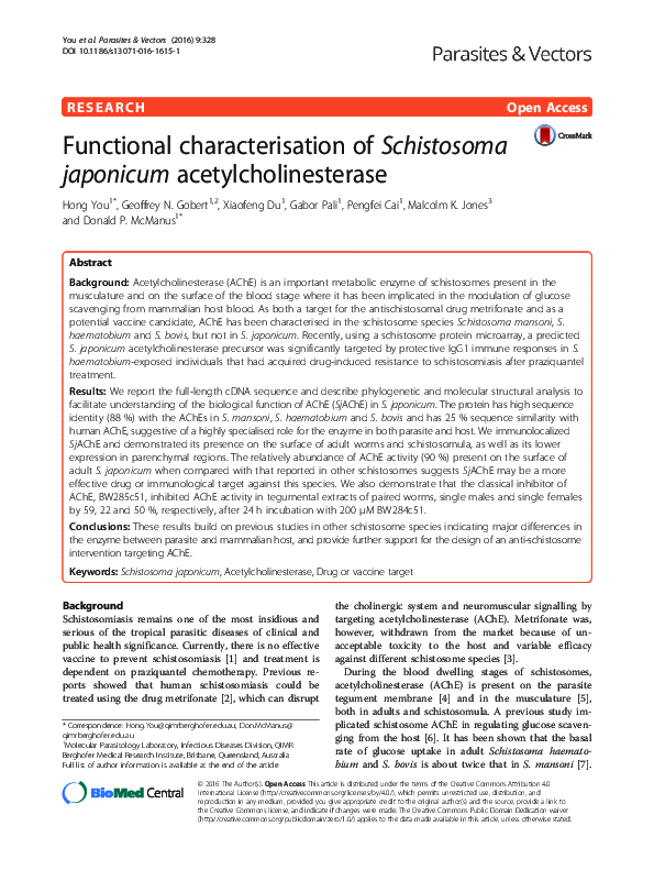 (PDF) Functional characterisation of Schistosoma japonicum ...