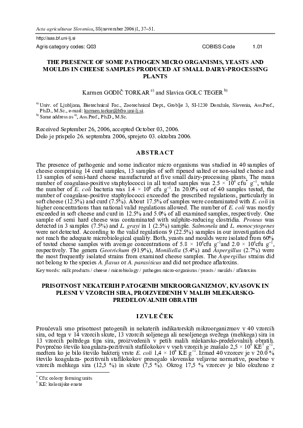 (PDF) The presence of some pathogen micro organisms, yeasts and moulds ...