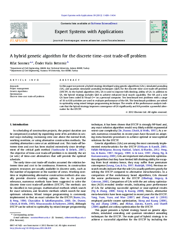 (PDF) A hybrid genetic algorithm for the discrete time-cost trade-off ...