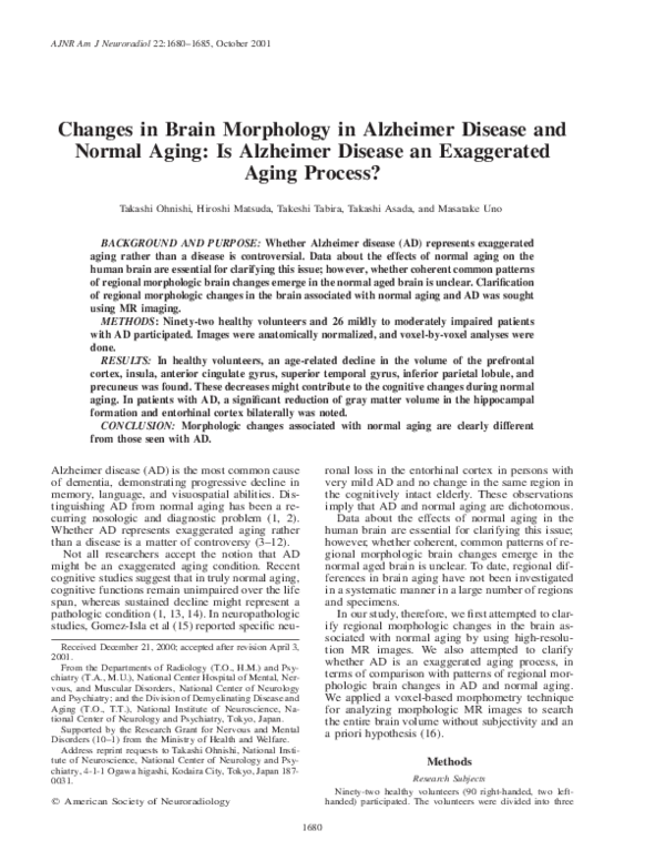 (PDF) Changes in brain morphology in Alzheimer disease and normal aging ...