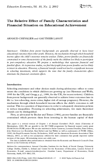 (PDF) The Relative Effect of Family Characteristics and Financial ...