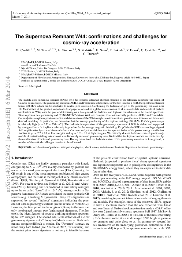 (PDF) The supernova remnant W44: confirmations and challenges for ...