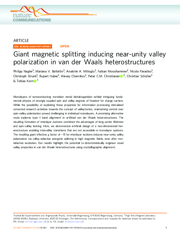 (PDF) Giant magnetic splitting inducing near-unity valley polarization ...
