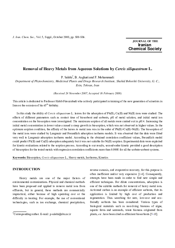 (PDF) Removal of heavy metals from aqueous solutions using Fe3O4, ZnO ...
