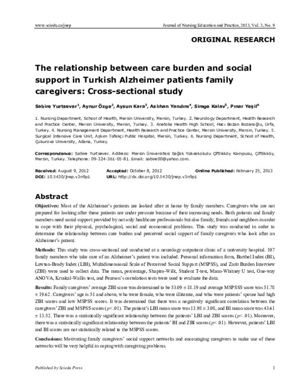 (PDF) The relationship between care burden and social support in ...