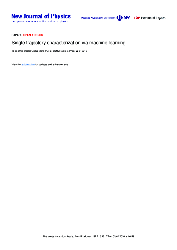 (PDF) Single trajectory characterization via machine learning