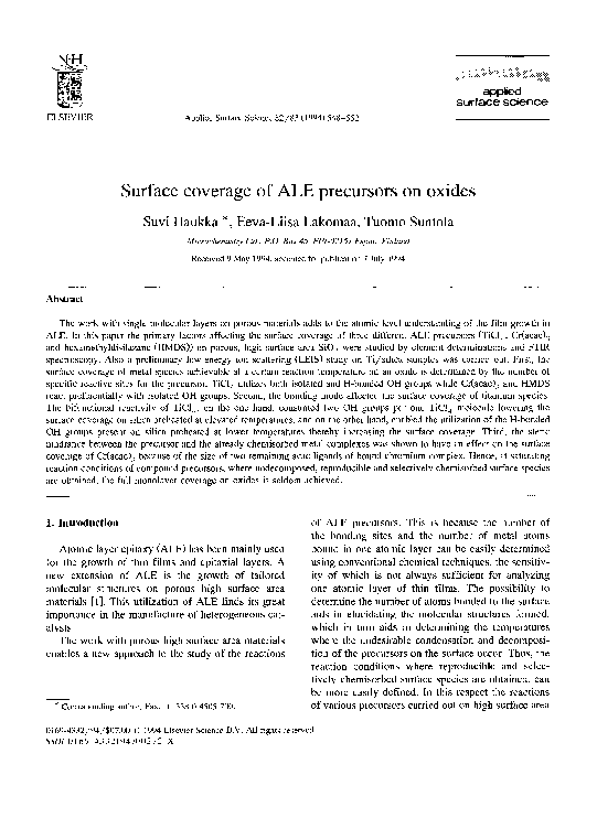 (PDF) Surface coverage of ALE precursors on oxides