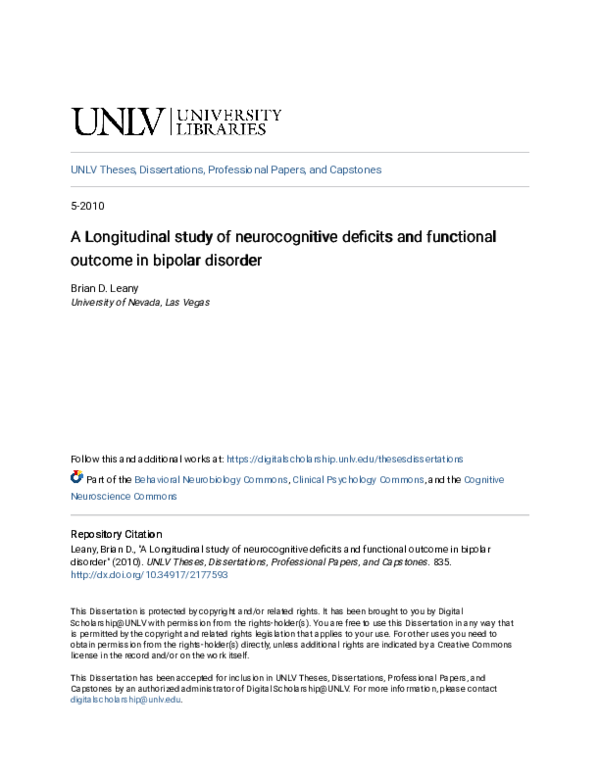 (PDF) A longitudinal study of neurocognitive deficits and functional ...